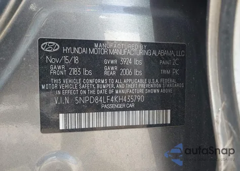 2019 Hyundai Elantra Sel from USA, damaged, VIN 5NPD84LF4KH435790